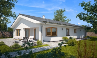 Modernes Haus mit zwei Garagen.